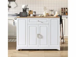 Hauss Spole Isla Cocina|Isla de cocina con ruedas con USB, 2 cajones y 2 puertas - Compartimento para papelera - y natural