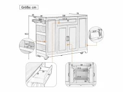 Hauss Spole Isla Cocina|Isla de cocina con ruedas con USB, 2 cajones y 2 puertas - Compartimento para papelera - y natural