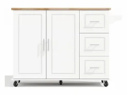Isla de cocina con ruedas 137x43/76 cm con 3 cajones y 2 puertas - y madera^Hauss Spole