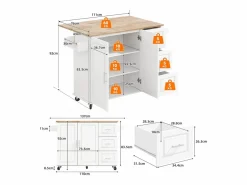 Isla de cocina con ruedas 137x43/76 cm con 3 cajones y 2 puertas - y madera^Hauss Spole