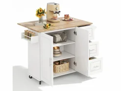 Isla de cocina con ruedas 137x43/76 cm con 3 cajones y 2 puertas - y madera^Hauss Spole