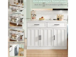 Isla de cocina con tomas de corriente, puertos USB, estantes ajustables y barra (120x60x91cm)^ New