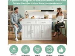 Isla de cocina con tomas de corriente, puertos USB, estantes ajustables y barra (120x60x91cm)^ New