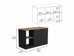 TuHome Isla Cocina|Isla de cocina Enebro en melamina con 2 puertas y 6 estantes , , 90 cm X 150 cm X 64 cm