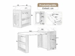 Merax Isla Cocina|Isla de cocina extensible con ruedas y tablero abatible - 83 x 46 x 96 cm - mesa alta con puerta y cajón - MDF + cristal - natural