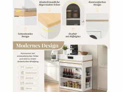 Merax Isla de cocina extensible con ruedas y tablero abatible - 83 x 46 x 96 cm - mesa alta con puerta y cajón - MDF + cristal - Blanco