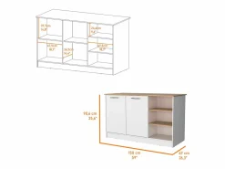 TuHome Isla Cocina|Isla de cocina Ginger en melamina con 7 estantes y 2 puertas , , 90.6 cm X 150 cm X 67 cm