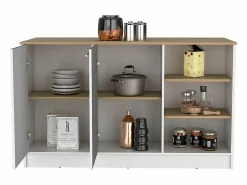 TuHome Isla Cocina|Isla de cocina Ginger en melamina con 7 estantes y 2 puertas , , 90.6 cm X 150 cm X 67 cm
