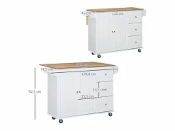 Isla de cocina Kalos extensible con ruedas 92,5x128,8x75,5 cm^Homcom Outlet