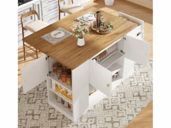 Isla de cocina moderna - 140 x 40 x 90 cm - con cajones + estantes + puertas - MDF + metal -^Merax New