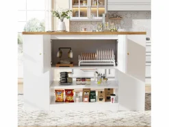 Isla de cocina moderna - 140 x 40 x 90 cm - con cajones + estantes + puertas - MDF + metal -^Merax New