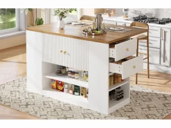 Isla de cocina moderna - 140 x 40 x 90 cm - con cajones + estantes + puertas - MDF + metal -^Merax New