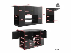 Merax Isla Cocina|Isla de cocina moderna - 140 x 40 x 90 cm - mueble de cocina - con 2 cajones + 3 puertas - MDF -