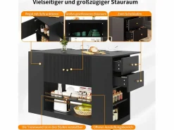 Merax Isla Cocina|Isla de cocina moderna - 140 x 40 x 90 cm - mueble de cocina - con 2 cajones + 3 puertas - MDF -