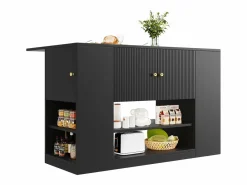 Merax Isla Cocina|Isla de cocina moderna - 140 x 40 x 90 cm - mueble de cocina - con 2 cajones + 3 puertas - MDF -