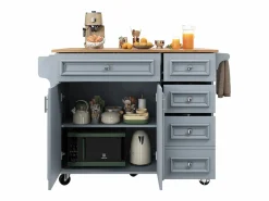 Isla de cocina moderna 130×45×92 cm - con 5 cajones y 2 puertas - encimera extensible - con ruedas -^ModernLuxe Discount