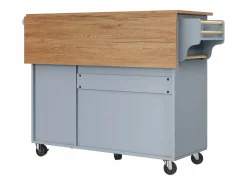 Isla de cocina moderna 130×45×92 cm - con 5 cajones y 2 puertas - encimera extensible - con ruedas -^ModernLuxe Discount