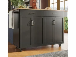 Isla de cocina moderna, encimera abatible, mueble de almacenaje, acabado madera MDF, color (106x50x90,5 cm) Negro Outlet