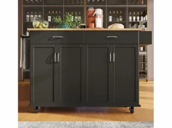 Isla de cocina moderna, encimera abatible, mueble de almacenaje, acabado madera MDF, color (106x50x90,5 cm) Negro Outlet