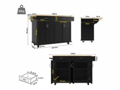 Isla de cocina moderna, encimera abatible, mueble de almacenaje, acabado madera MDF, color (106x50x90,5 cm) Negro Outlet