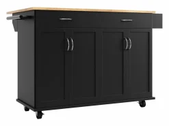 Isla de cocina moderna, encimera abatible, mueble de almacenaje, acabado madera MDF, color (106x50x90,5 cm) Negro Outlet