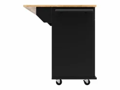 Isla de cocina moderna, encimera abatible, mueble de almacenaje, acabado madera MDF, color (106x50x90,5 cm) Negro Outlet