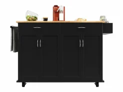 Isla de cocina moderna, encimera abatible, mueble de almacenaje, acabado madera MDF, color (106x50x90,5 cm) Negro Outlet