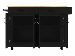 Isla de cocina moderna, encimera abatible, mueble de almacenaje, acabado madera MDF, color (106x50x90,5 cm) Negro Outlet