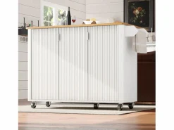 ModernLuxe Isla Cocina|Isla de cocina moderna 130x45x92cm - 3 puertas - con estante para especias - tablero extensible - con ruedas -