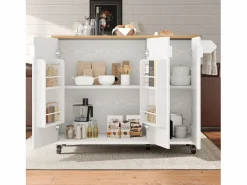 ModernLuxe Isla Cocina|Isla de cocina moderna 130x45x92cm - 3 puertas - con estante para especias - tablero extensible - con ruedas -