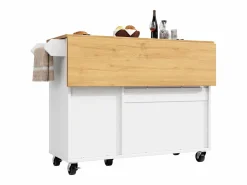 ModernLuxe Isla Cocina|Isla de cocina moderna 130x45x92cm - 3 puertas - con estante para especias - tablero extensible - con ruedas -