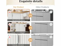 ModernLuxe Isla Cocina|Isla de cocina moderna 130x45x92cm - 3 puertas - con estante para especias - tablero extensible - con ruedas -