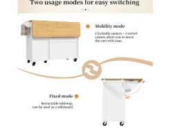 ModernLuxe Isla Cocina|Isla de cocina moderna 130x45x92cm - 3 puertas - con estante para especias - tablero extensible - con ruedas -