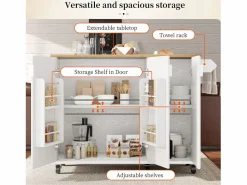 ModernLuxe Isla Cocina|Isla de cocina moderna 130x45x92cm - 3 puertas - con estante para especias - tablero extensible - con ruedas -