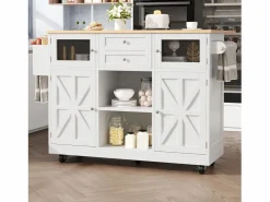 ModernLuxe Isla Cocina|Isla de cocina móvil 140×70×93,5 cm - 2 cajones y 4 puertas - encimera extensible - estantes ajustables -