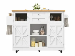 ModernLuxe Isla Cocina|Isla de cocina móvil 140×70×93,5 cm - 2 cajones y 4 puertas - encimera extensible - estantes ajustables -