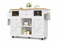 ModernLuxe Isla Cocina|Isla de cocina móvil 140×70×93,5 cm - 2 cajones y 4 puertas - encimera extensible - estantes ajustables -