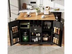 Isla de cocina móvil 140×70×93,5 cm - 1 cajón y 2 puertas - encimera extensible - con ruedas -^ModernLuxe New