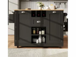 Isla de cocina móvil 140×70×93,5 cm - 1 cajón y 2 puertas - encimera extensible - con ruedas -^ModernLuxe New