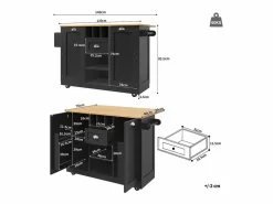 Isla de cocina móvil 140×70×93,5 cm - 1 cajón y 2 puertas - encimera extensible - con ruedas -^ModernLuxe New