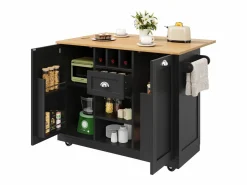 Isla de cocina móvil 140×70×93,5 cm - 1 cajón y 2 puertas - encimera extensible - con ruedas -^ModernLuxe New