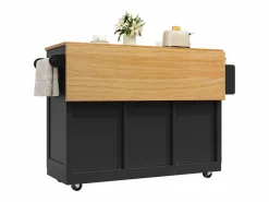 Isla de cocina móvil 140×70×93,5 cm - 1 cajón y 2 puertas - encimera extensible - con ruedas -^ModernLuxe New