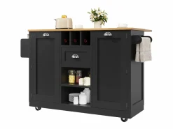 Isla de cocina móvil 140×70×93,5 cm - 1 cajón y 2 puertas - encimera extensible - con ruedas -^ModernLuxe New