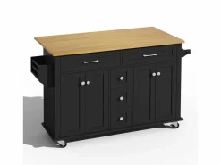 Isla de cocina móvil - encimera extensible - 5 cajones y 4 puertas - con toallero - MDF - negro^ModernLuxe Best