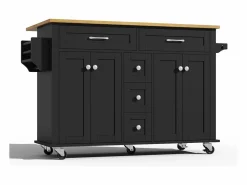 Isla de cocina móvil - encimera extensible - 5 cajones y 4 puertas - con toallero - MDF - negro^ModernLuxe Best