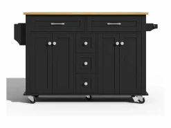Isla de cocina móvil - encimera extensible - 5 cajones y 4 puertas - con toallero - MDF - negro^ModernLuxe Best