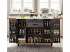 Isla de cocina móvil - encimera extensible - con estante para especias y toallero - con 2 cajones y 4 puertas - MDF -^ModernLuxe Best