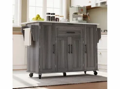 Isla de cocina móvil - encimera extensible - con estante para especias y toallero - con 2 cajones y 4 puertas - MDF -^ModernLuxe Best