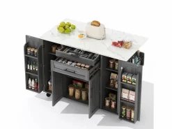 Isla de cocina móvil - encimera extensible - con estante para especias y toallero - con 2 cajones y 4 puertas - MDF -^ModernLuxe Best