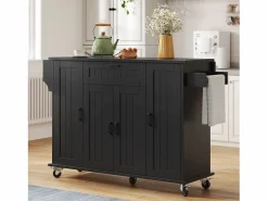 Isla de cocina móvil - encimera extensible - con toallero - con 1 cajón y 4 puertas - MDF -^ModernLuxe Online
